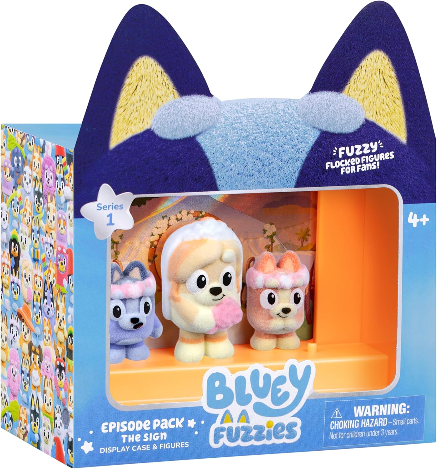 Bluey Fuzzies afleveringspakket: Het teken. met 3 speciaal gevlokte verzamelfiguren (incl. 1 Exclusief), Display case, verzamelkaarten en verzamelgids. 80 te verzamelen in serie 1!
