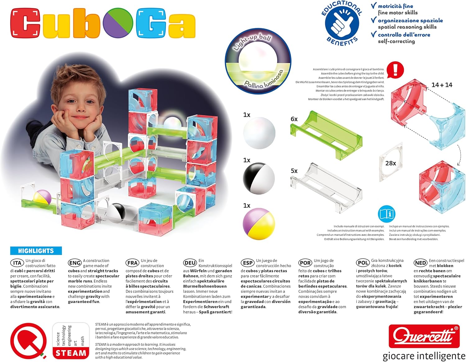 Quercetti - Quercetti Cuboga Knikkerbaan - 70dlg.