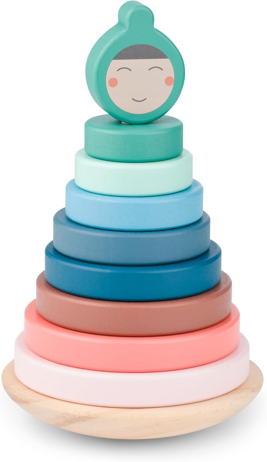 BS Toys Stapelringen van hout, 8 ringen, basis en hoofd, 1 speler, vanaf 18 maanden