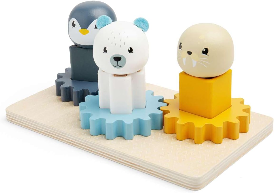 Bigjigs Toys Arctic Animal Cog Puzzles Board - 10-delig houten vorm-matching-spel, duurzame stukken hout met siliconenvormen, baby-peuter Montessori-speelgoed, cadeaus voor 1 2 3 jaar oud