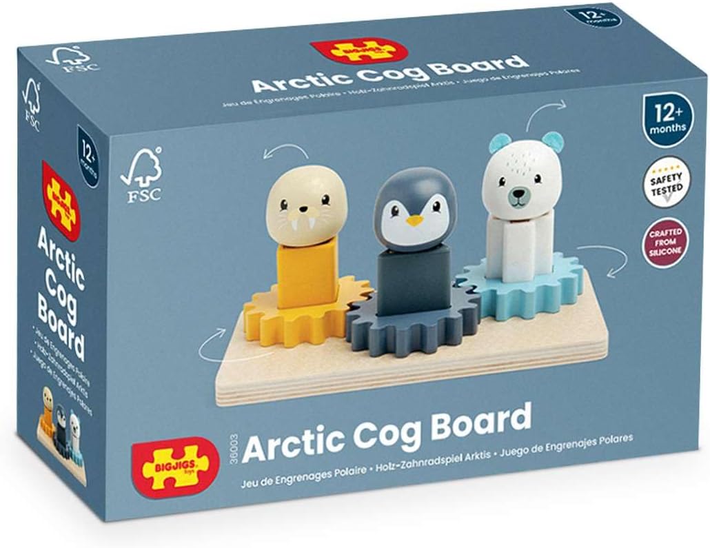 Bigjigs Toys Arctic Animal Cog Puzzles Board - 10-delig houten vorm-matching-spel, duurzame stukken hout met siliconenvormen, baby-peuter Montessori-speelgoed, cadeaus voor 1 2 3 jaar oud