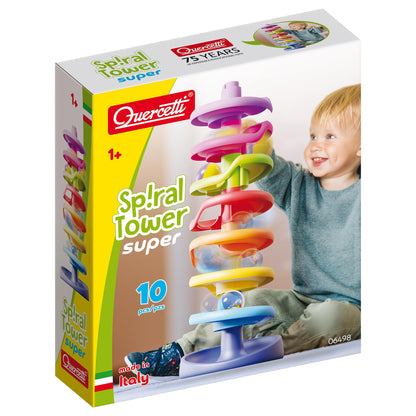QUERCETTI Spiral Tower Super, kbaan voor kinderen met 7 spiralen en 1 stabiele basis, educatief spel voor kinderen 1+, stimuleert coördinatie en fijne motoriek, creatief speelgoed in meerkleurig