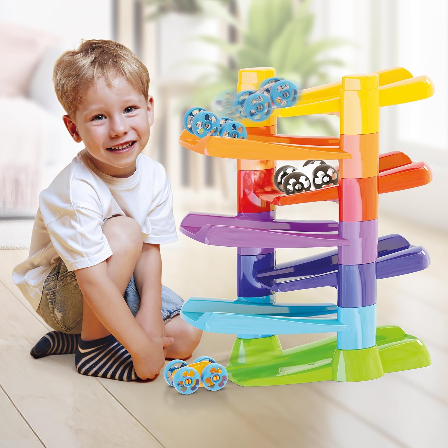 QUERCETTI - Flip Car Race Track Superbaan voor ks en auto's kinderen van 18 maanden + - Montessori-spel - creatief en educatief spel - cadeau voor jongens van 2 tot 3 jaar - speelgoed Made in