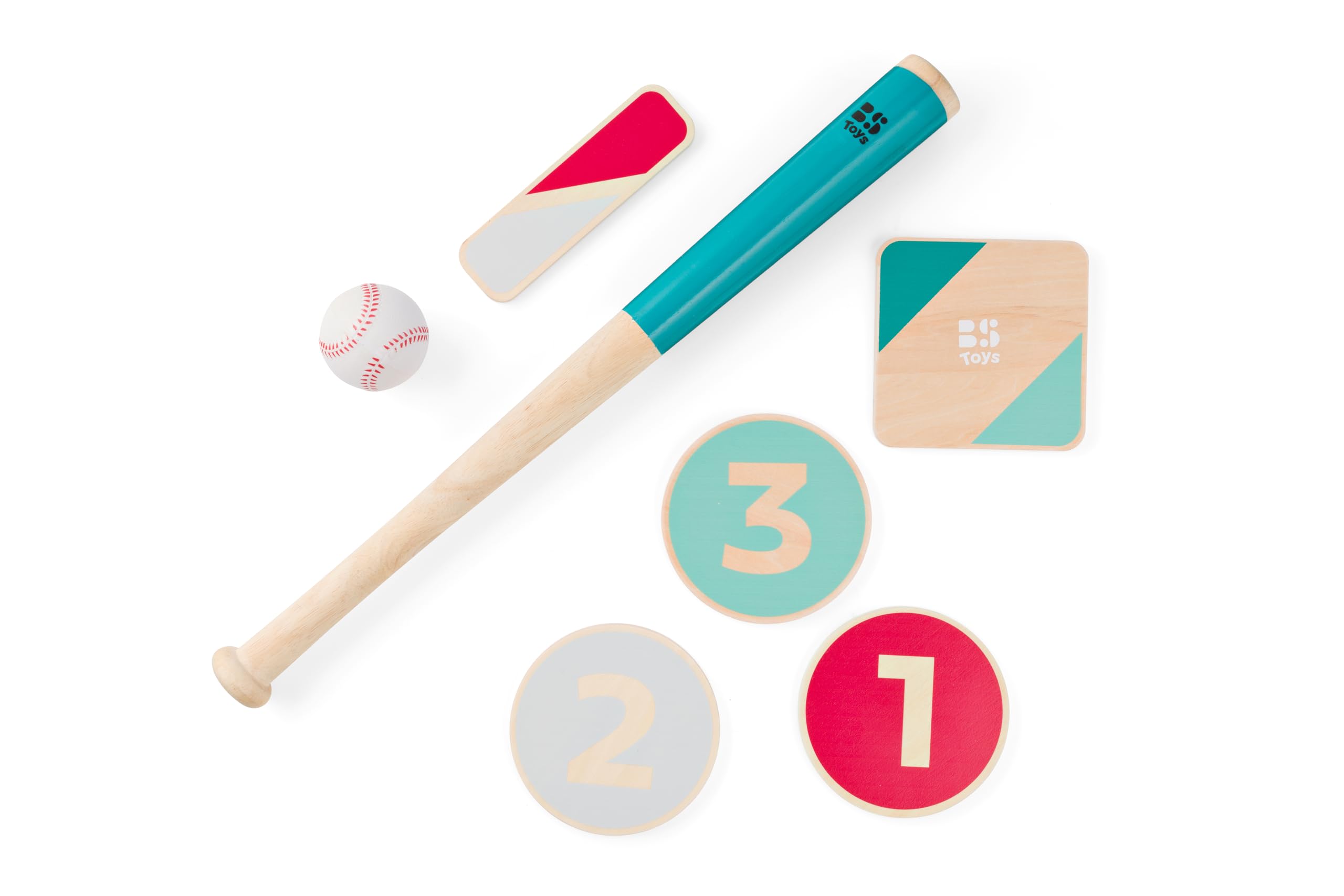 BS Toys Honkbalset van hout, stok, bal en 4 basissen, buitenspel 4-18 spelers, vanaf 8 jaar