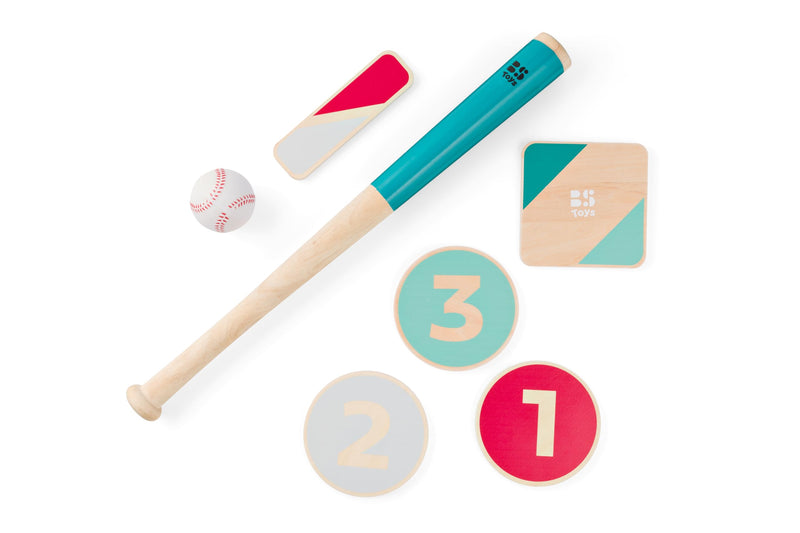 BS Toys Honkbalset van hout, stok, bal en 4 basissen, buitenspel 4-18 spelers, vanaf 8 jaar