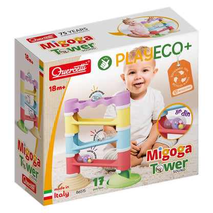 QUERCETTI Migoga Tower Sound kbaan 18 maanden, Montessori creatieve en educatieve spellen, cadeau voor jongens van 1 jaar, 2 speelgoed voor kinderen van 3 jaar, milieuvriendelijk, meerkleurig