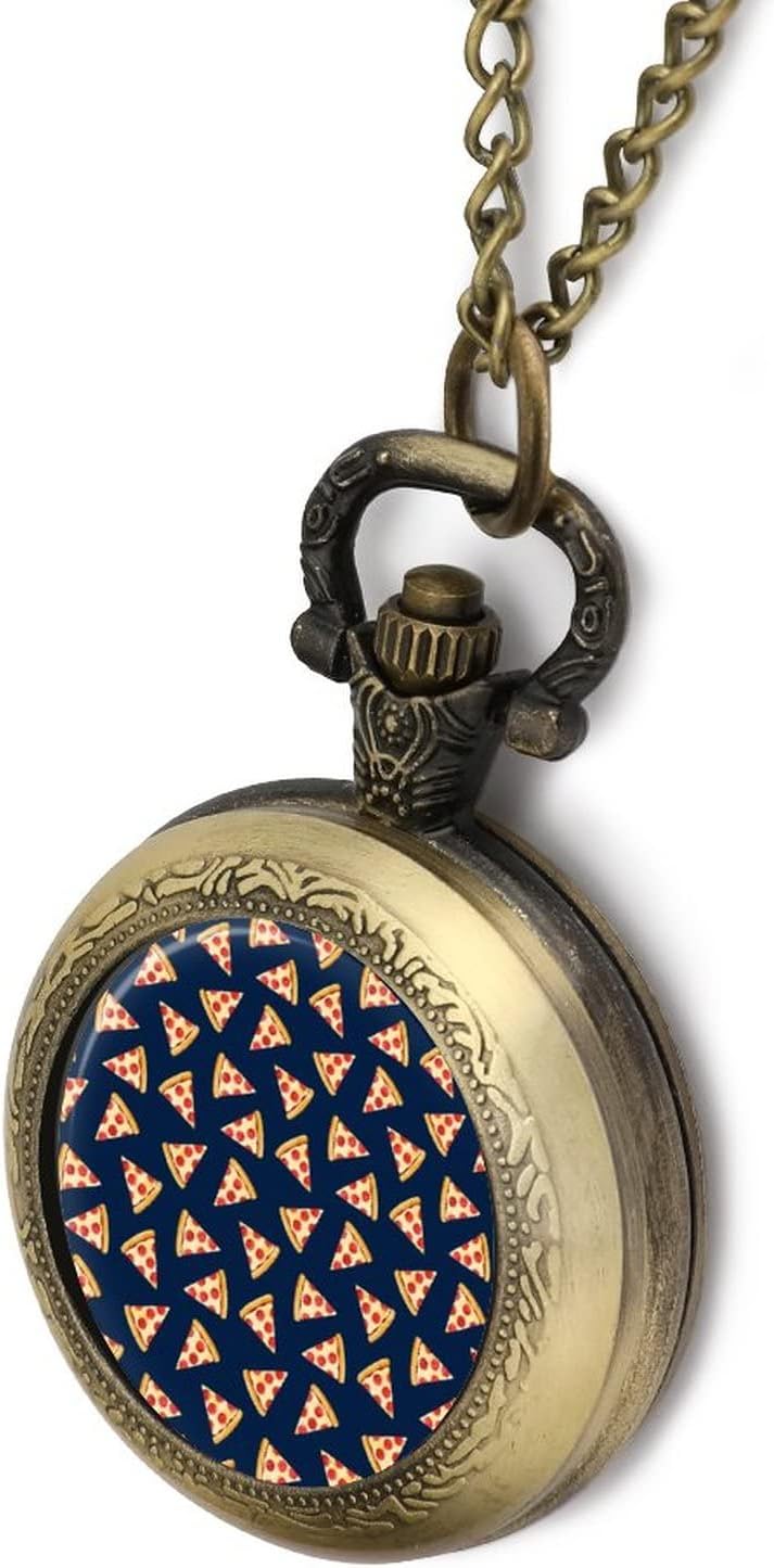 Pizza Slice Food Alloy Clock Vintage Pocket Watch Cute Hang Watches Pendent Necklace