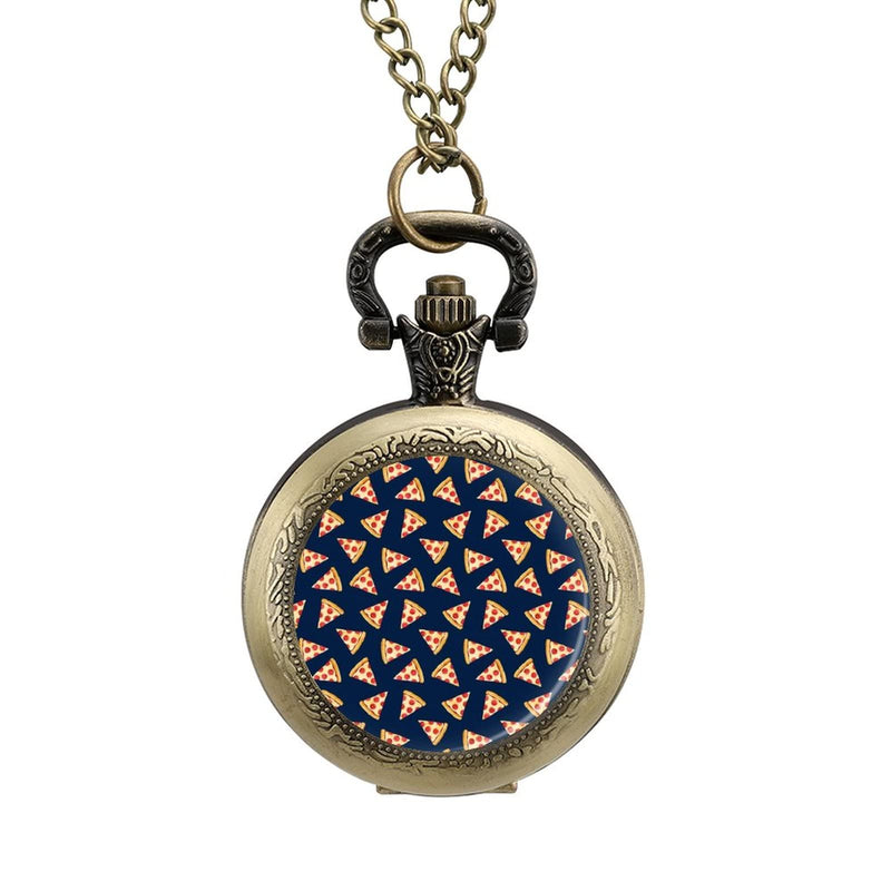 Pizza Slice Food Alloy Clock Vintage Pocket Watch Cute Hang Watches Pendent Necklace