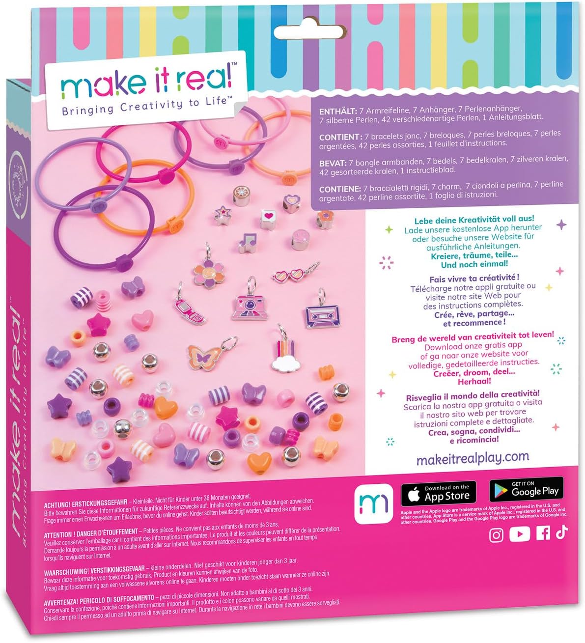 Make It Real 2901329 Fashion Armbandenset, doe-het-zelf sieradenset met modieuze parels, sieraden zelf knutselen, knutselset, creatieve kit voor kinderen