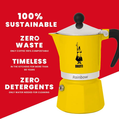 Bialetti 4983 Rainbow Caffettiera Colorata, Alluminio, Giallo, 6 Tassen, Gelb