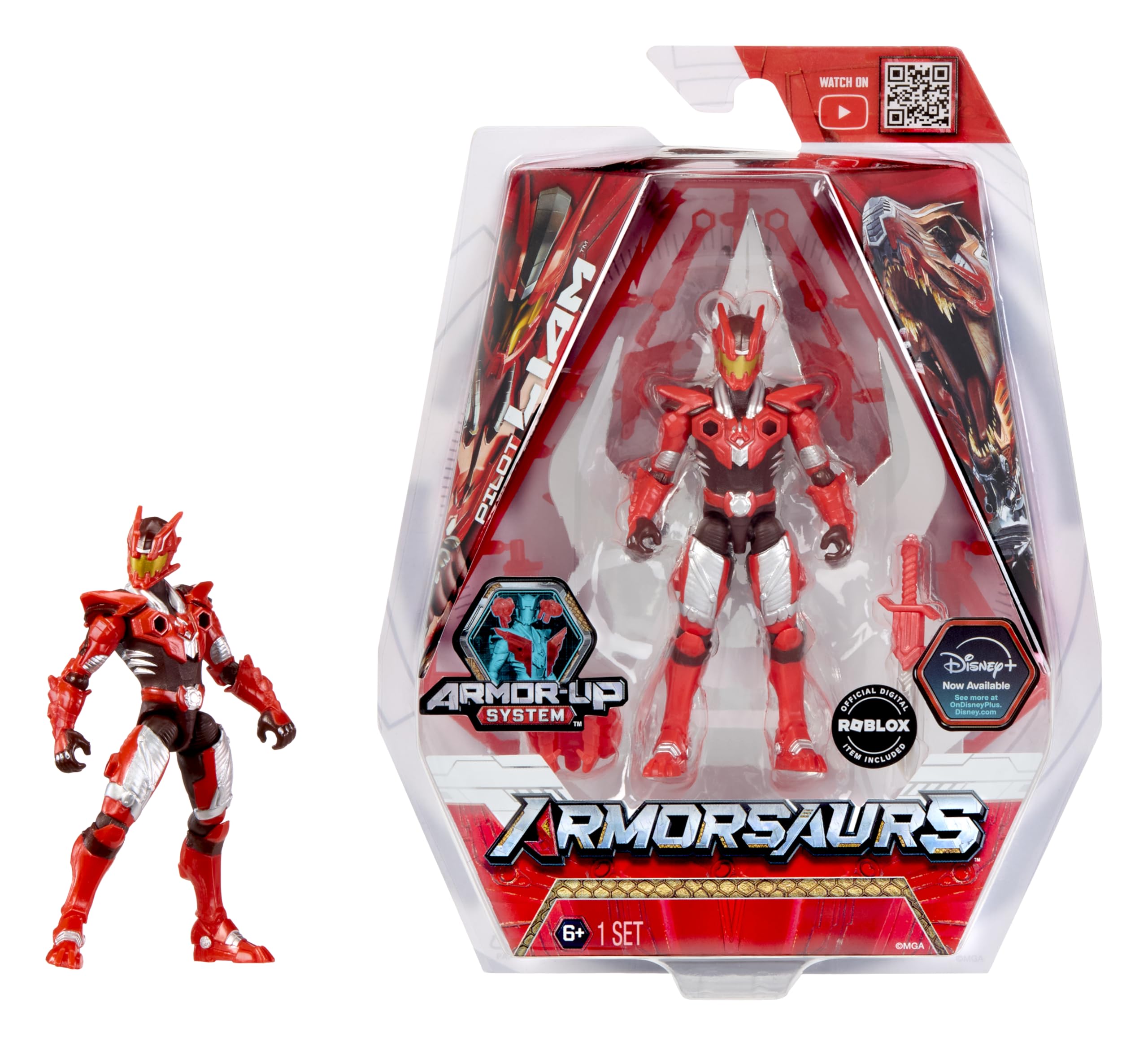 T-Rex Pilot Liam Roberts - 9.5cm Poseable Action Figure with Interchangeable Armour Pieces and Transforming Accessory, Suitable for Children Ages 6+