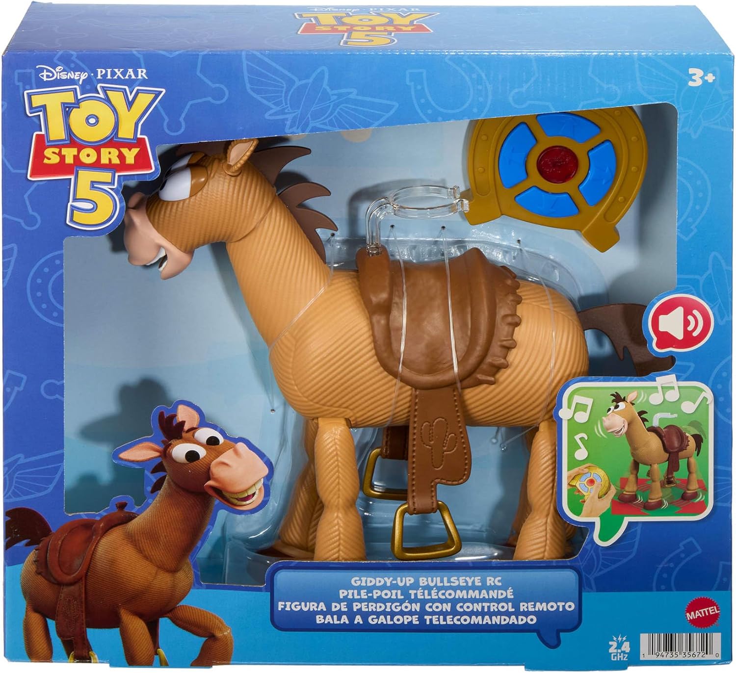 Mattel Disney and Pixar Toy Story 5 Giddy-Up Bullseye RC 12-Inch Scale remote controlled horse toy with sounds and clip for figure sold separately, JKV52