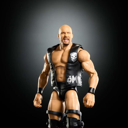 Mattel WWE Elite Actionfigur und Zubehörteile, Greatest Hits 2025, ca. 15 cm große Sammelfigur Stone Cold Steve Austin mit 25 Bewegungspunkten und austauschbaren Händen, JHT58