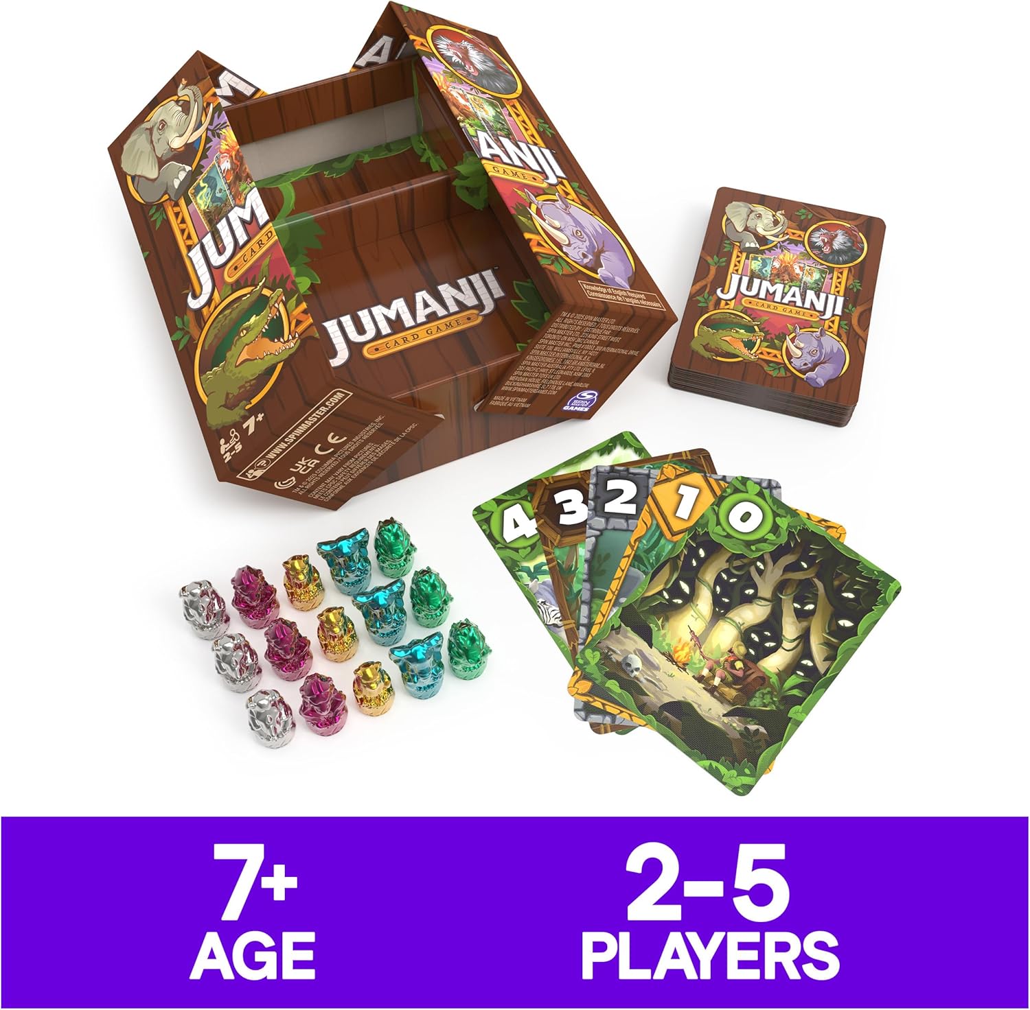 Spin Master Games, Jumanji Card Game, Experience the Thrilling Adventure Based on The Action-Comedy Movie, Take on Jungle Challenges for Kids, Adults & Family Game Night, 2-5 Players, for Ages 7 & Up