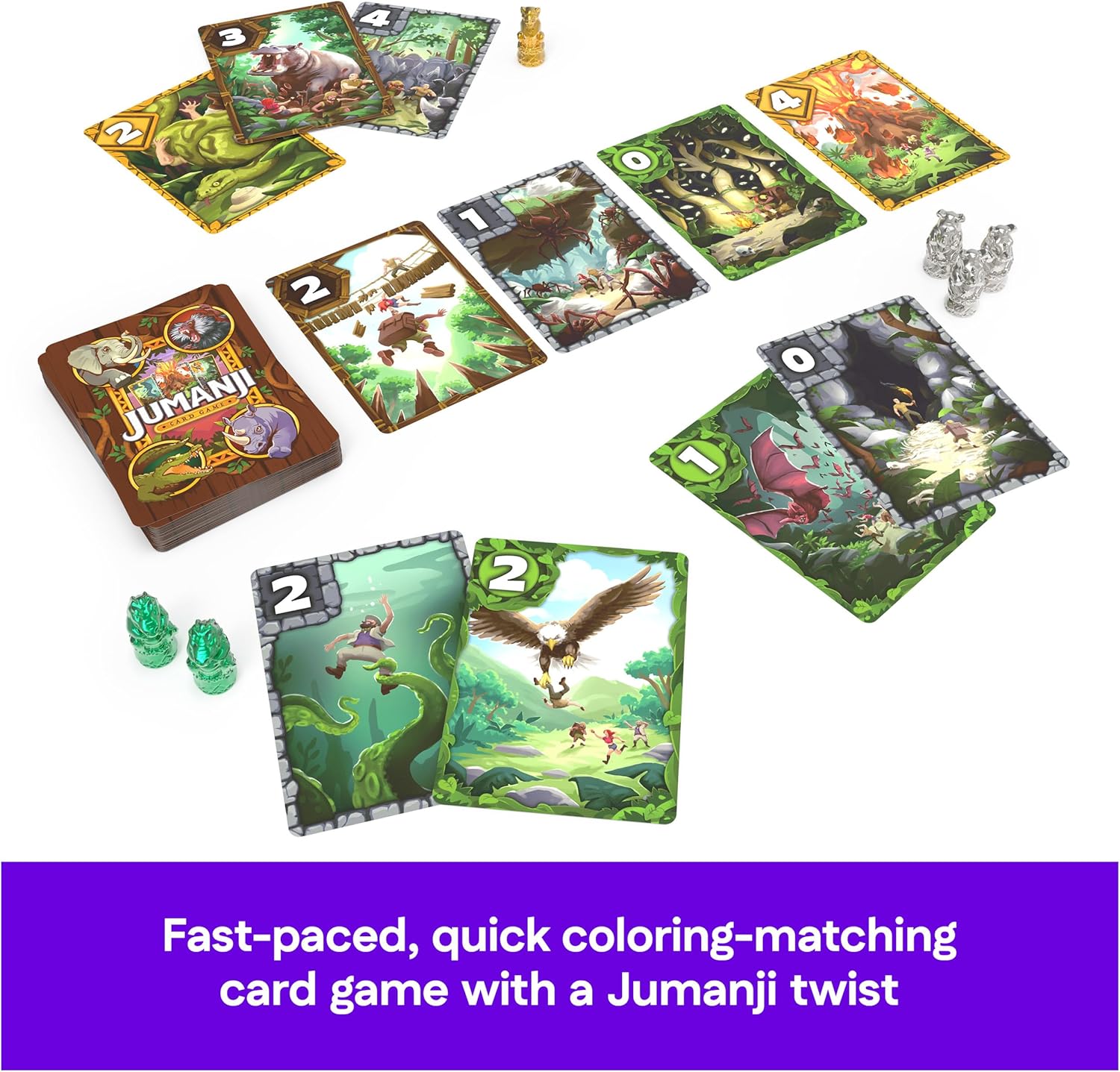 Spin Master Games, Jumanji Card Game, Experience the Thrilling Adventure Based on The Action-Comedy Movie, Take on Jungle Challenges for Kids, Adults & Family Game Night, 2-5 Players, for Ages 7 & Up
