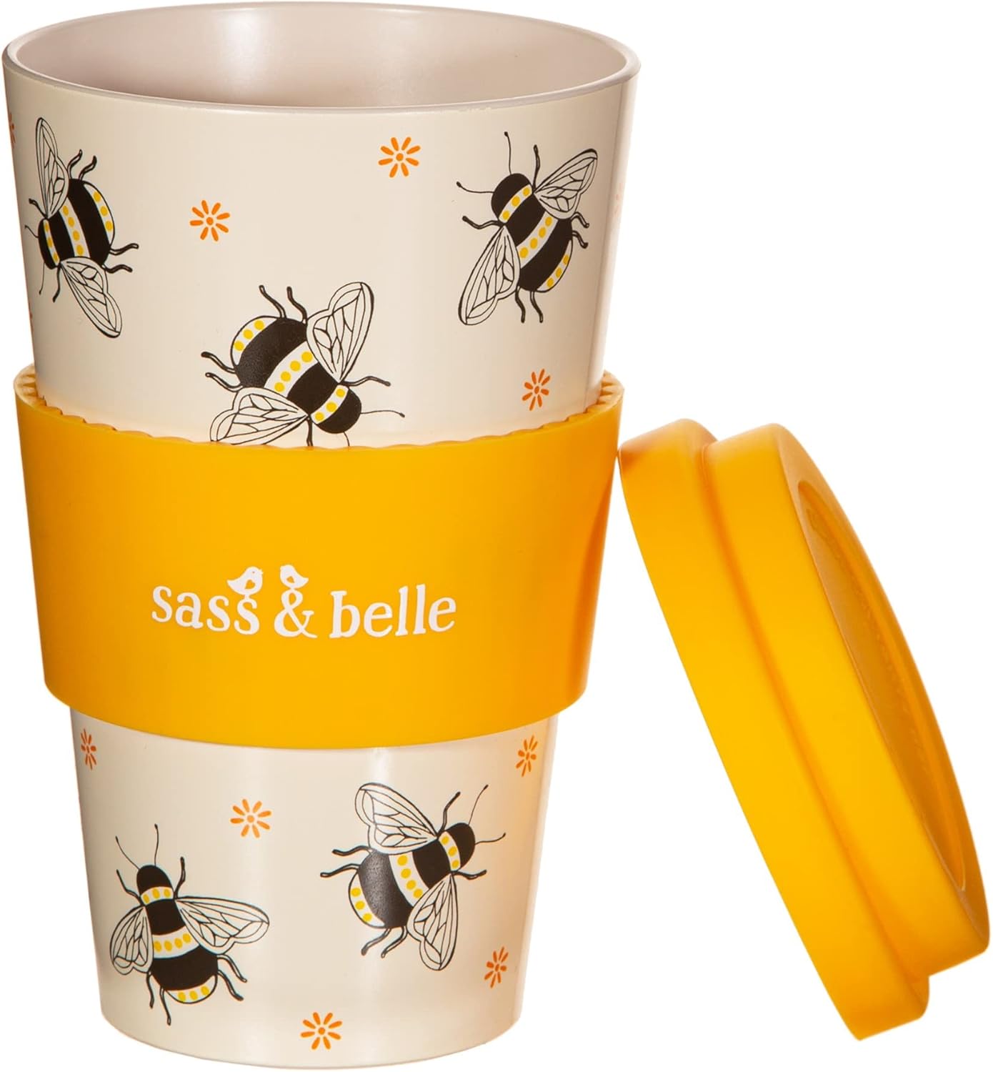 Sass & Belle Bee Travel Coffee Cup - Reusable Cup with Lid, Eco-Friendly Coffee Mug, Lightweight for Hot Drinks – Travel Mug for Work or Home – Fun Gift by Sass and Belle