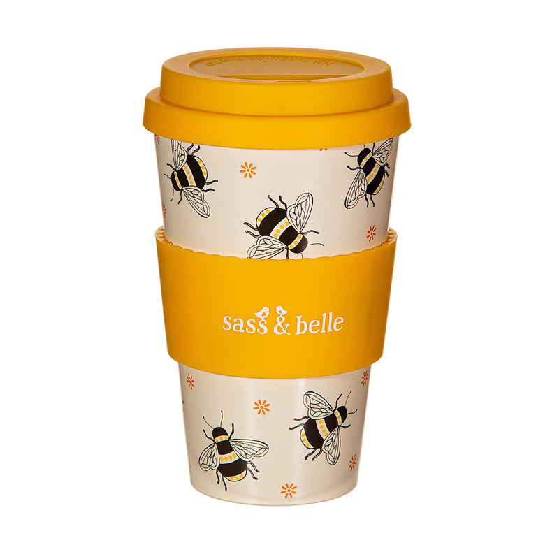 Sass & Belle Bee Travel Coffee Cup - Reusable Cup with Lid, Eco-Friendly Coffee Mug, Lightweight for Hot Drinks – Travel Mug for Work or Home – Fun Gift by Sass and Belle