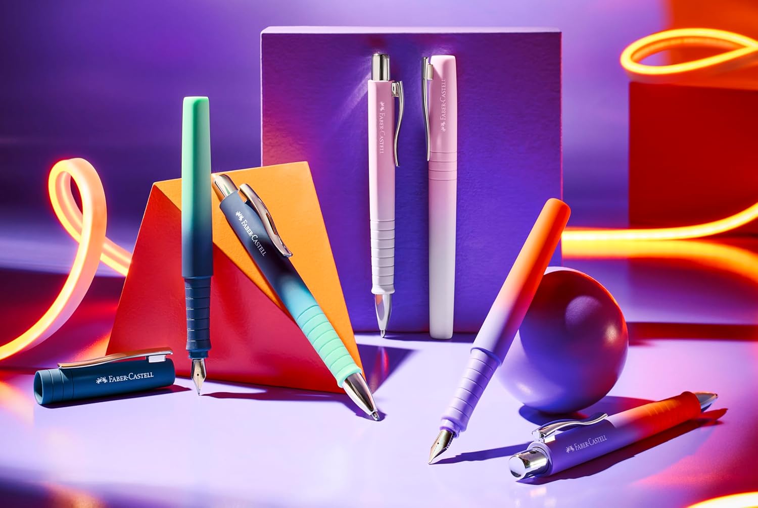 Faber-Castell 241055 - Poly Pen Writing Set with XB Ballpoint Pen and M Fountain Pen, Gift Set buzzing blue