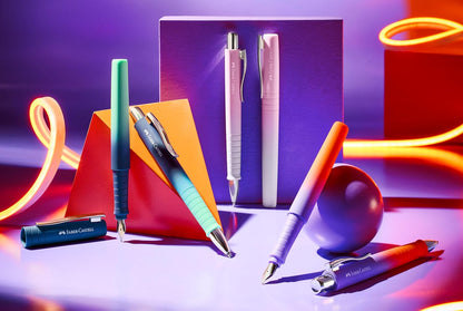 Faber-Castell 241055 - Poly Pen Writing Set with XB Ballpoint Pen and M Fountain Pen, Gift Set buzzing blue