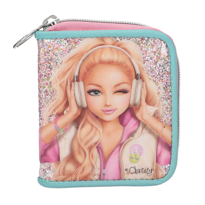 Depesche 14105 TOPModel Music Wallet in Pink, Apricot and Turquoise, with Model Motif and Colourful Glitter, Purse with Press Stud Closure
