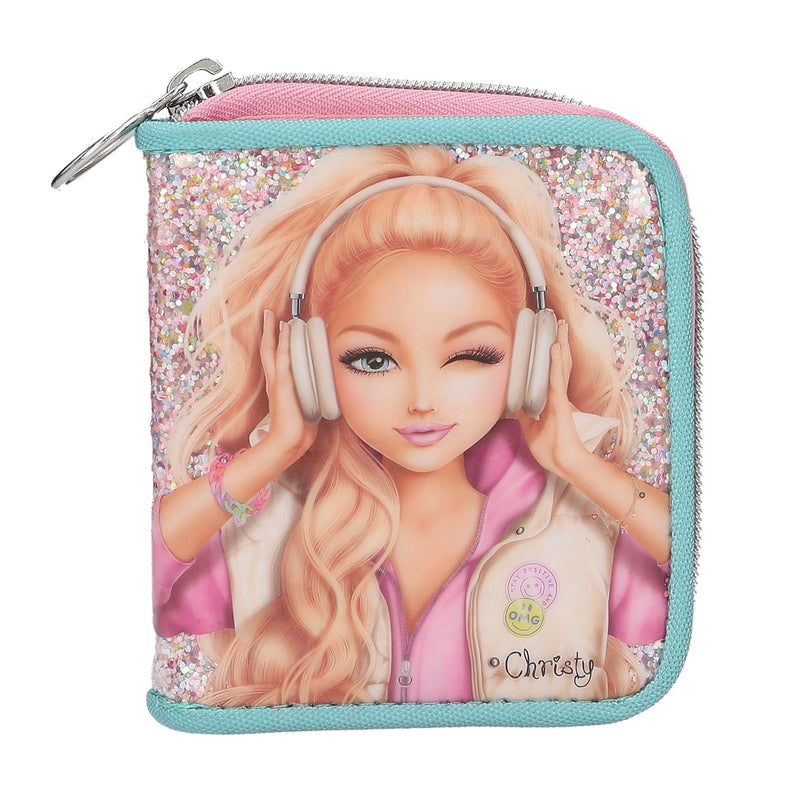 Depesche 14105 TOPModel Music Wallet in Pink, Apricot and Turquoise, with Model Motif and Colourful Glitter, Purse with Press Stud Closure
