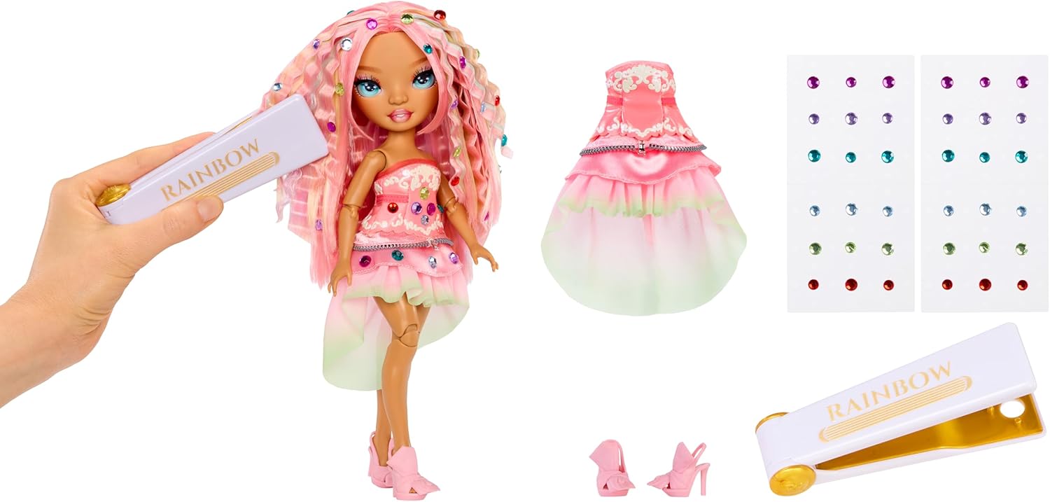 RAINBOW HIGH Be Dazzling - Adeline Rose - Muñeca de Moda Rosa de 28 cm con Herramienta para Deslumbrar, Gemas Brillantes y Accesorios de Estilismo
