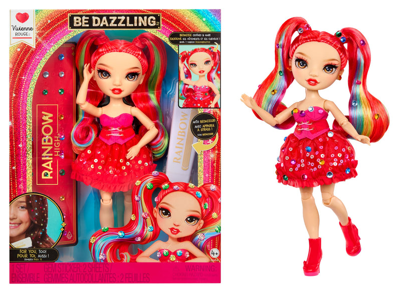 RAINBOW HIGH Be Dazzling - Vivienne Rouge - Muñeca de Moda Roja de 28 cm con Herramienta para Deslumbrar, Gemas Brillantes y Accesorios de Estilismo