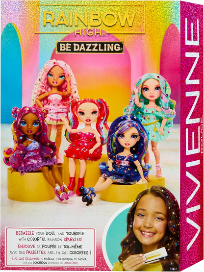 RAINBOW HIGH Be Dazzling - Vivienne Rouge - Muñeca de Moda Roja de 28 cm con Herramienta para Deslumbrar, Gemas Brillantes y Accesorios de Estilismo
