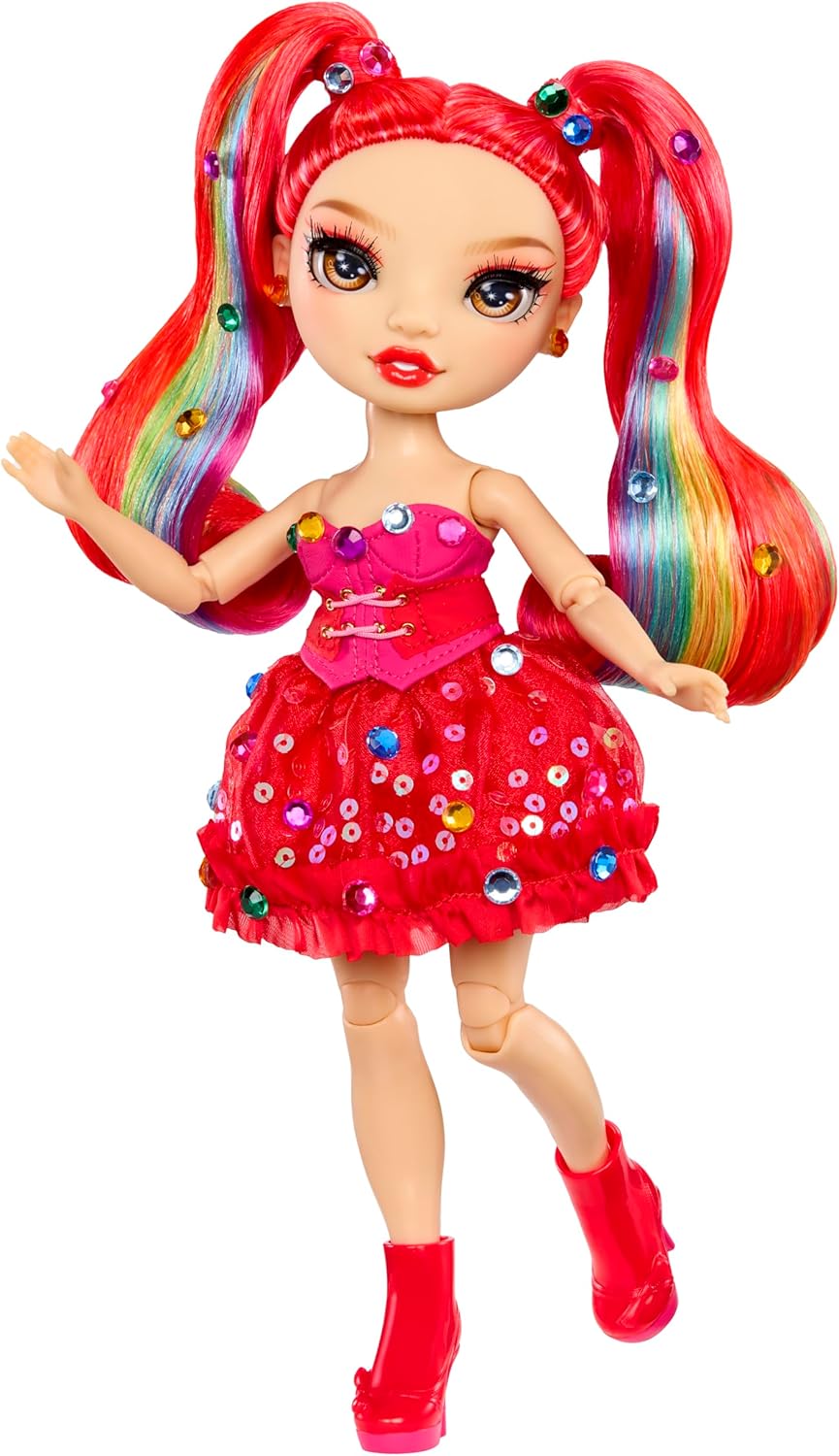 RAINBOW HIGH Be Dazzling - Vivienne Rouge - Muñeca de Moda Roja de 28 cm con Herramienta para Deslumbrar, Gemas Brillantes y Accesorios de Estilismo
