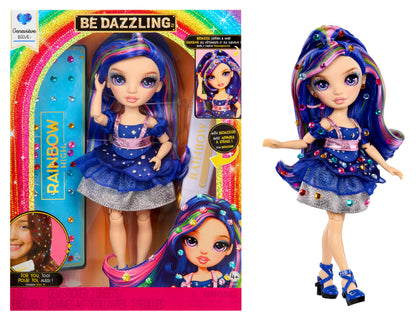 RAINBOW HIGH Be Dazzling - Genevieve Bleue - Muñeca de Moda Azul de 28 cm con Herramienta para Deslumbrar, Gemas Brillantes y Accesorios de Estilismo
