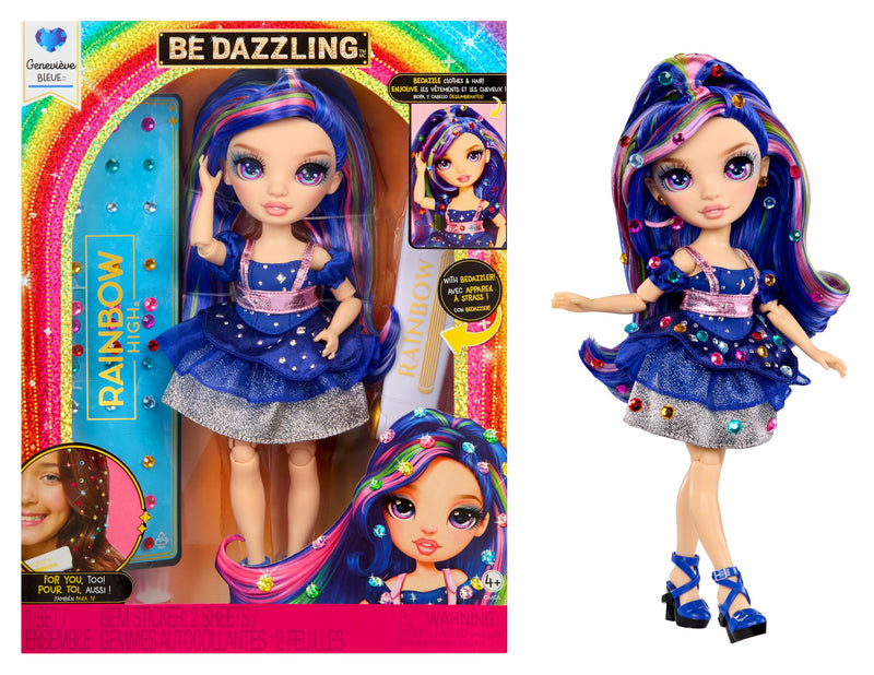 RAINBOW HIGH Be Dazzling - Genevieve Bleue - Muñeca de Moda Azul de 28 cm con Herramienta para Deslumbrar, Gemas Brillantes y Accesorios de Estilismo