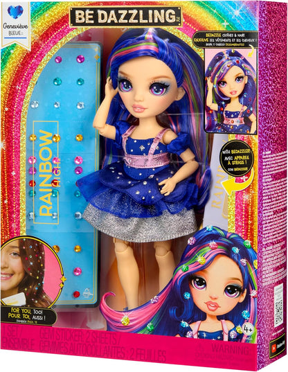 RAINBOW HIGH Be Dazzling - Genevieve Bleue - Muñeca de Moda Azul de 28 cm con Herramienta para Deslumbrar, Gemas Brillantes y Accesorios de Estilismo