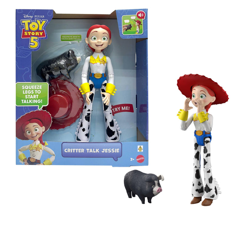 Mattel Disney en Pixar Toy Story 5 Beestenpraat Jessie, beweegbare actiefiguur van 30 cm en Jimmy Dean, meer dan 35 geluiden en zinnen uit de film, JKL99