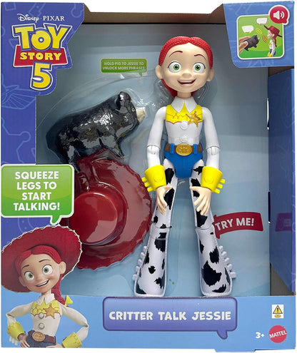Mattel Disney en Pixar Toy Story 5 Beestenpraat Jessie, beweegbare actiefiguur van 30 cm en Jimmy Dean, meer dan 35 geluiden en zinnen uit de film, JKL99