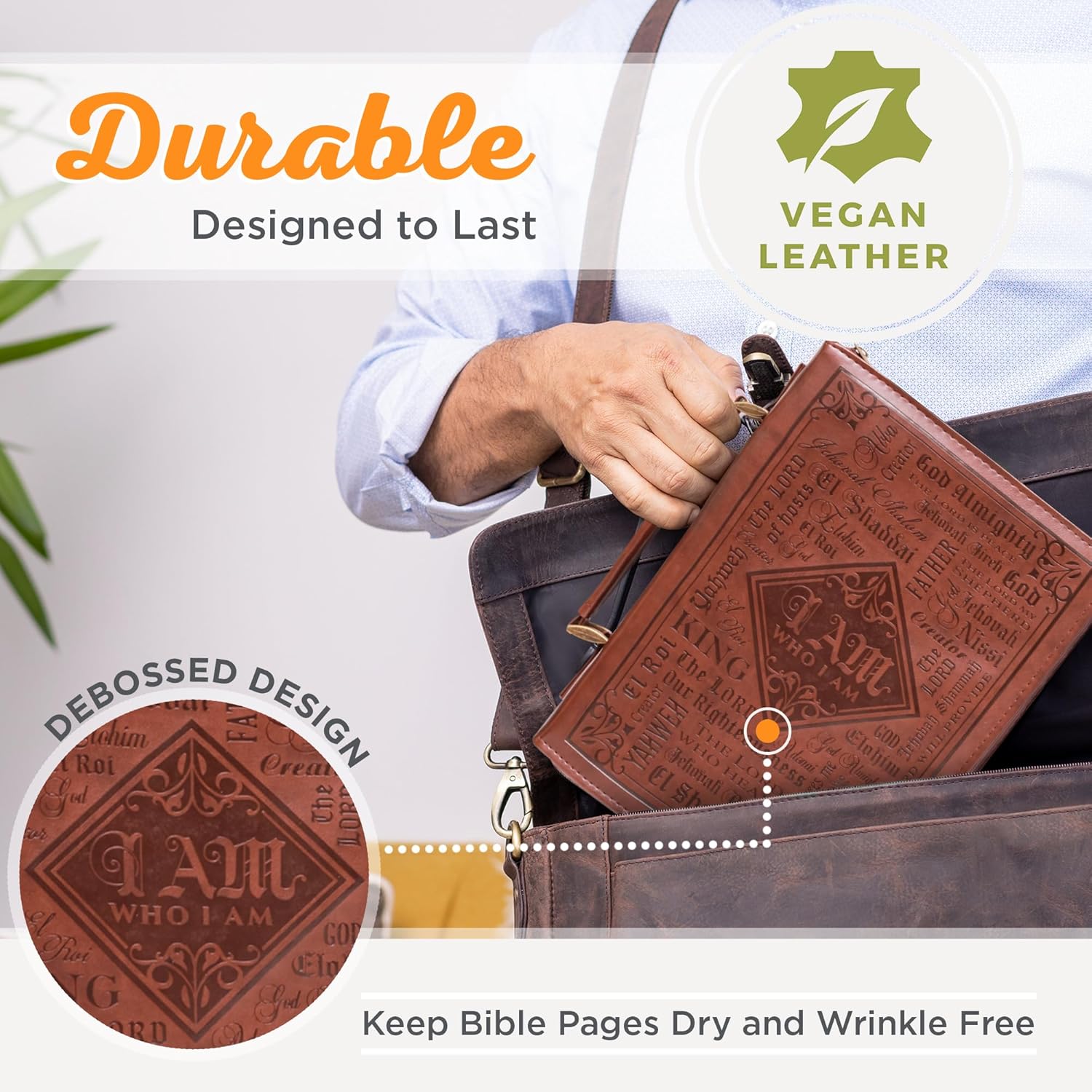 Christian Art Gifts Men's Classic Bible Cover Names of God Exodus 34:6, Brown Faux Leather