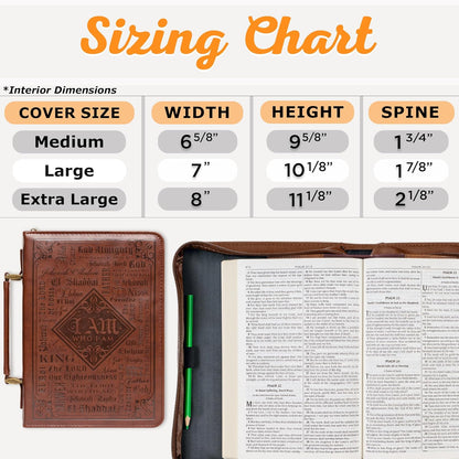 Christian Art Gifts Men's Classic Bible Cover Names of God Exodus 34:6, Brown Faux Leather