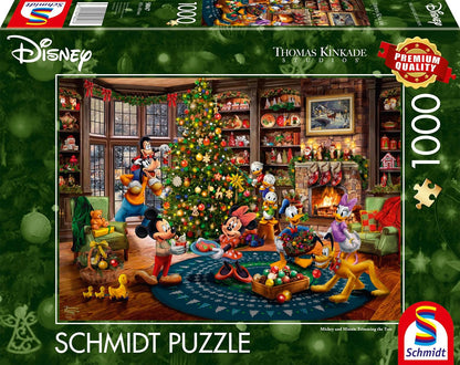Schmidt Spiele 58047 Disney, Mickey & Minnie Trimming The Tree, Thomas Kinkade, 1000 Piece Puzzle