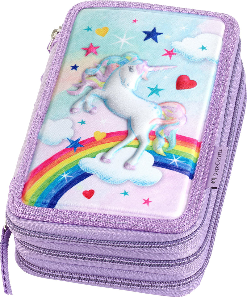 Faber-Castell - Triple Decker Empty Pencil Case with 3 Compartments with Lots of Storage Space and Wallet, for School and Everyday Use, Purple, 20x13x7 cm
