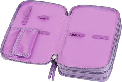 Faber-Castell - Triple Decker Empty Pencil Case with 3 Compartments with Lots of Storage Space and Wallet, for School and Everyday Use, Purple, 20x13x7 cm