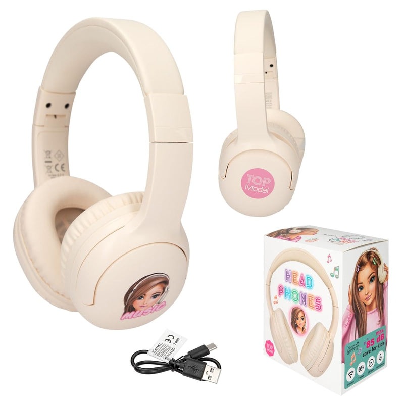 Depesche TOPModel 13779 Bluetooth Headphones in Cream and with Model Motif, Wireless, for On the Go, Includes USB-C Charging Cable, Playing Time Approx. 20 Hours