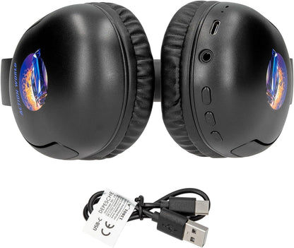 Depesche Action World 13801 Bluetooth Headphones in Black with Racing Car Motif, Wireless, for On the Go with USB-C Charging Cable, Playing Time Approx. 20 Hours