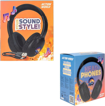 Depesche Action World 13801 Bluetooth Headphones in Black with Racing Car Motif, Wireless, for On the Go with USB-C Charging Cable, Playing Time Approx. 20 Hours