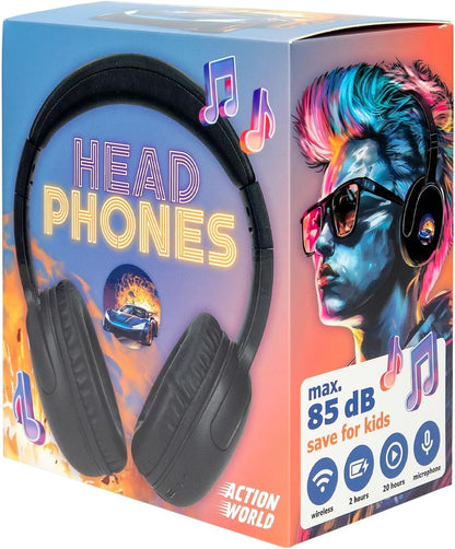Depesche Action World 13801 Bluetooth Headphones in Black with Racing Car Motif, Wireless, for On the Go with USB-C Charging Cable, Playing Time Approx. 20 Hours