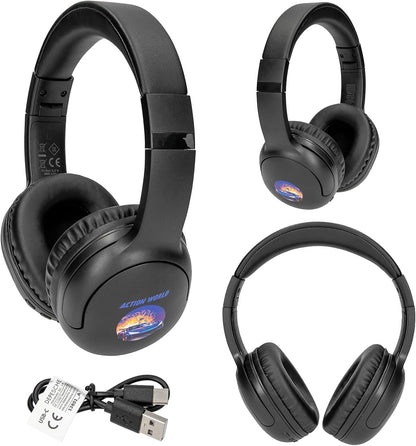 Depesche Action World 13801 Bluetooth Headphones in Black with Racing Car Motif, Wireless, for On the Go with USB-C Charging Cable, Playing Time Approx. 20 Hours