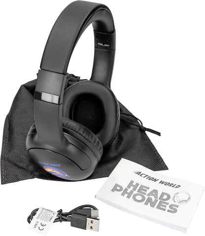 Depesche Action World 13801 Bluetooth Headphones in Black with Racing Car Motif, Wireless, for On the Go with USB-C Charging Cable, Playing Time Approx. 20 Hours