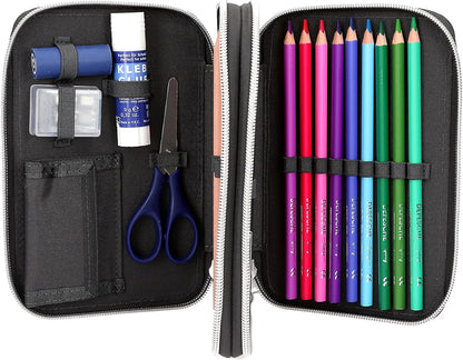 Depesche 14185 Action World Football 2 Compartment Pencil Case with Coloured Pencils, Scissors, Ruler etc.