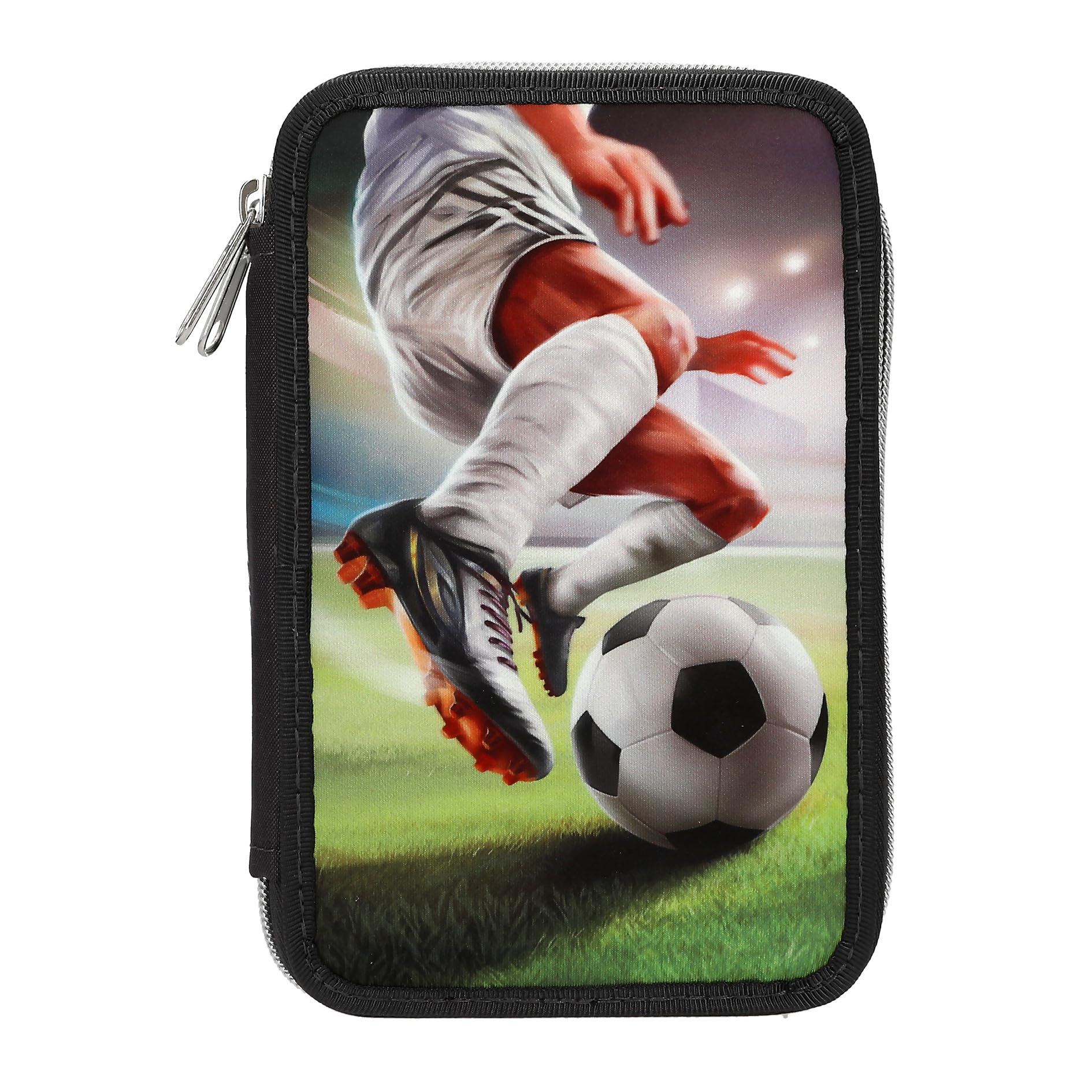 Depesche 14185 Action World Football 2 Compartment Pencil Case with Coloured Pencils, Scissors, Ruler etc.