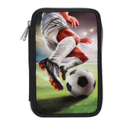 Depesche 14185 Action World Football 2 Compartment Pencil Case with Coloured Pencils, Scissors, Ruler etc.