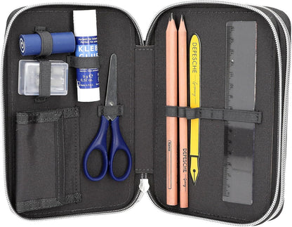 Depesche 14185 Action World Football 2 Compartment Pencil Case with Coloured Pencils, Scissors, Ruler etc.
