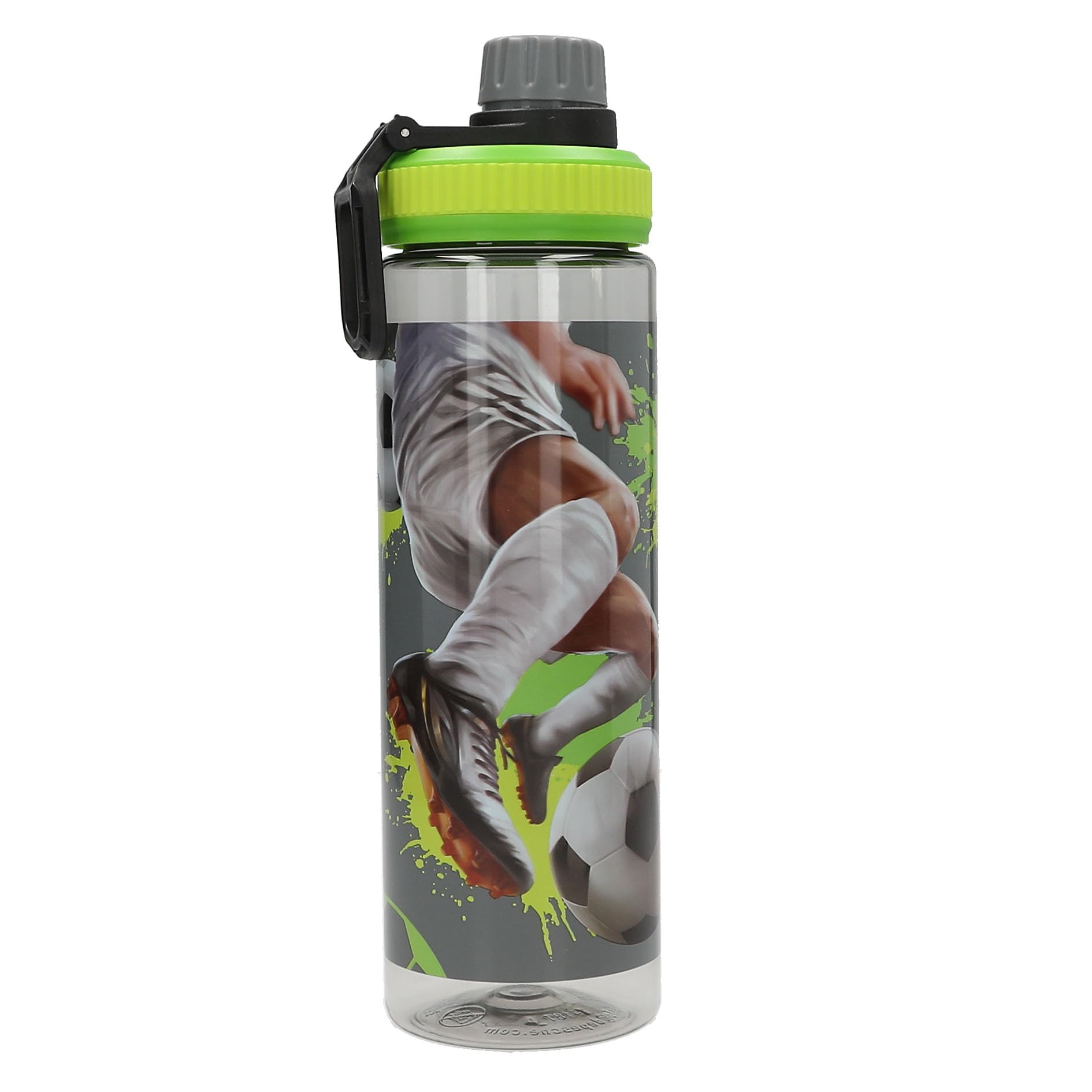 Depesche Action World 14187 Football Drinking Bottle Tritan XL Transparent Green and Grey with Football Motif, Drinking Cap and Handle, Capacity Approx. 700 ml